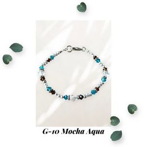 Mocha Aqua - Crystal Beaded - Silver Plated Beaded Bracelet